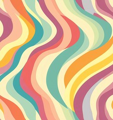 Retro groovy wavy pattern, seamless vector background, soft pastel colors, 70s style, green, yellow, orange, pink, purple, blue, beige, red 
