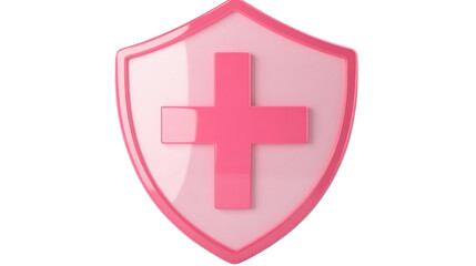 Obraz premium First aid pink shield with cross isolated on white background 