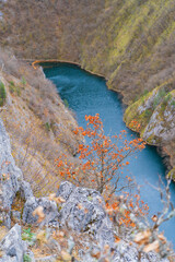 blue mountain river Uvac in autumn canyon, Serbia