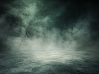 A dark background sets the stage for an atmospheric stock photo, featuring an empty floor immersed in smoky gray and green layers, exuding an earthy tone.
