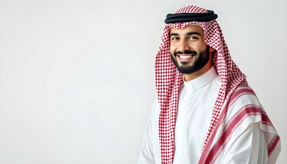 Middle Eastern Businessman in Traditional Dress Smiling - Portrait with Copy Space