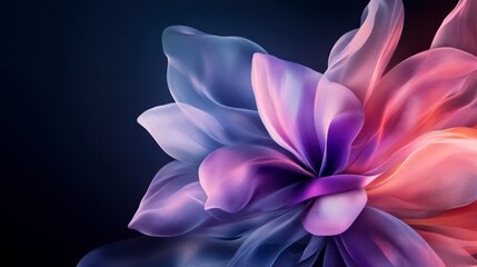 Fototapeta premium Dreamlike silk flower, vibrant hues dance in a dark, serene background. Captivating abstract art.
