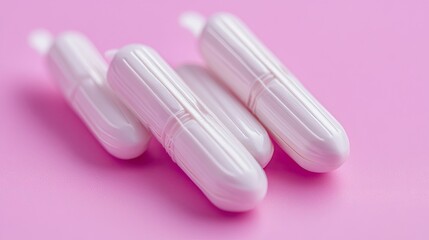 Tampons arranged neatly on soft pink background, highlighting fe