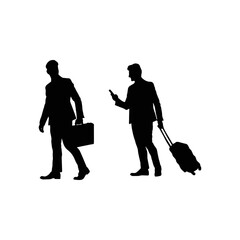 Silhouettes of Business Travelers with Luggage - SVG