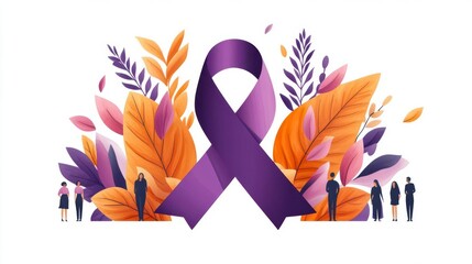 Standing together, embracing hope and solidarity with a purple ribbon.
