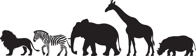 Set of black silhouette wild forest animals