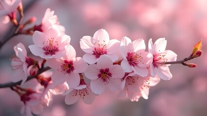 Obraz premium Delicate Pink Cherry Blossoms, Spring Floral Branch with Pastel Flowers