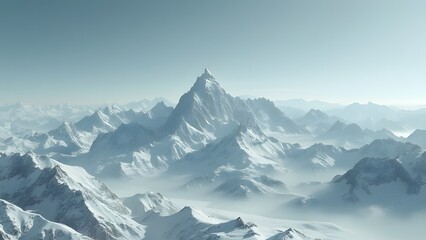 Minimalist Gray Mountain Range Landscape, Breathtaking Aerial View of Snow-Capped Peaks and Clear Blue Sky - Travel Inspiration