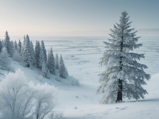 scenic iciness panorama with snowy fir timber iciness postcard.