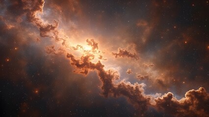 Fototapeta premium Vibrant Brown Nebula, Swirling Cosmic Dust and Galaxy Space Background