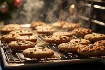 Oatmeal Cookies with White Pieces on Cooling Rack