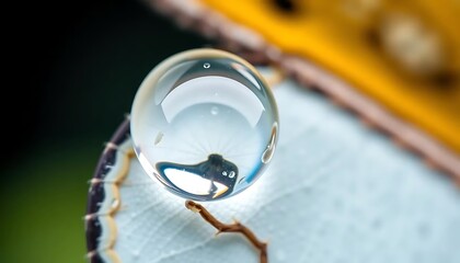 Fototapeta premium Crystal Water Droplet on Butterfly Wing: A Serene Macro Photograph