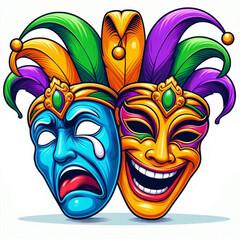 Cute Mardi Gras Comedy and Tragedy Masks design, with place for text