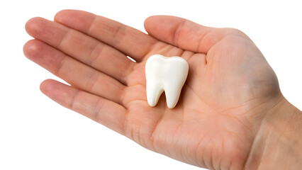 hand holding a tooth isolated on white