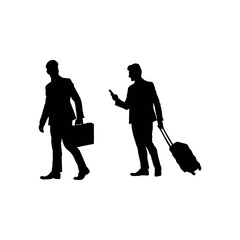Silhouettes of Business Travelers with Luggage