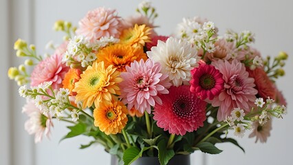 Vibrant White Floral Bouquet, Stunning Close-up of Colorful Flowers in a Vase, Showcasing Intricate Details