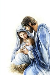 Beautiful Christmas cards showcasing a serene depiction of the holy family. © Sukon