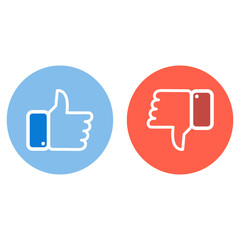 Set of colour icon like and dislike. Thumbs up and thumbs down. Vector illustration