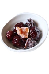 Dried plums fruit on white background Chinese dessert