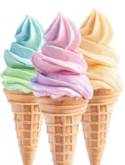 Delicious Pastel Colored Ice Cream Cones Sweet Treat Summer Dessert Frozen Yogurt