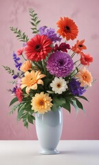 Vibrant floral arrangement against a soft gradient background, hourglass shape , abstract art, flower decor