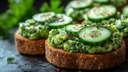 Delicious Avocado Cucumber Toasts with Herbs and Spices