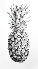 Obraz premium Ink drawing of a pineapple with detailed linework and texture