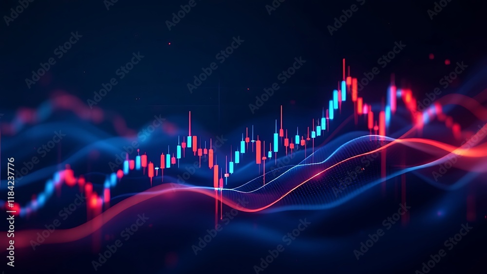 Sticker stock market investment graph with indicator and volume data.