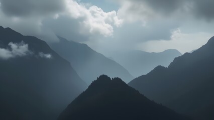 Dramatic Mist-Shrouded Mountain Peaks, Black and White Travel Inspiration Photography