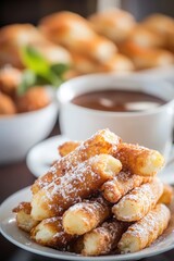 Delicious Sweet Treats: Traditional Moroccan Churros Served with Rich Hot Chocolate for a Perfect Dessert Experience
