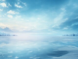 Obraz premium Serene Winter Landscape Frozen Lake And Snow Covered Trees