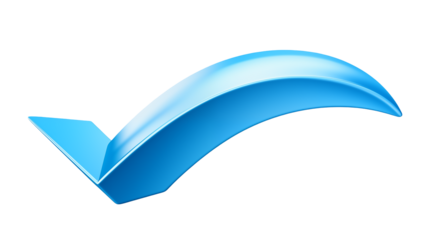 3D Blue Checkmark Arrow: Success, Approval, and Confirmation Symbol for Presentations and Websites transparency background