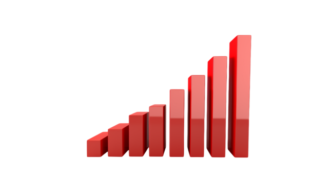 Increasing Red Bar Graph: Growth, Success, and Progress Visualization transparency background