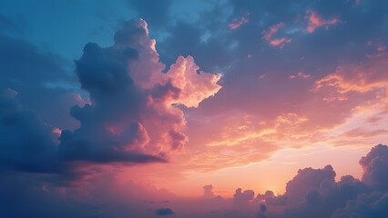 Dramatic Abstract Cloud Formations at Vibrant Blue Sunset, AI-Generated Artwork