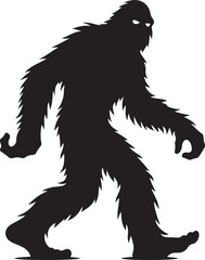Walking Bigfoot Silhouette Vector Art. Bigfoot yeti silhouette set, isolated white background