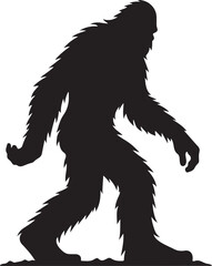 Walking Bigfoot Silhouette Vector Art. Bigfoot yeti silhouette set, isolated white background