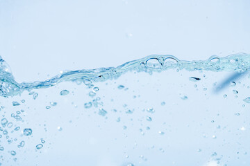 Water splash isolated on white background, Air Bubbles Float Up Under Blue Water. Pure Water Wave, Oxygen Relaxation. Blue bubbles Water Textured.