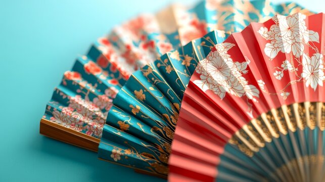 Traditional japanese fan display cultural exhibit decorative art indoor setting close-up view heritage craftsmanship