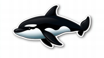 Fototapeta premium Adorable cartoon orca whale sticker. Perfect for kids' projects or ocean-themed decor!