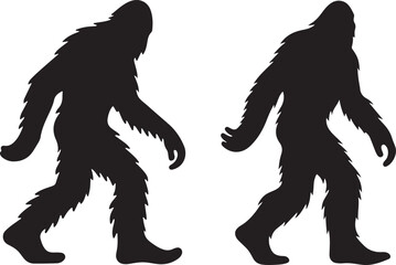 Walking Bigfoot Silhouette Vector Art. Bigfoot yeti silhouette set, isolated white background