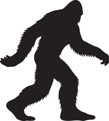 Walking Bigfoot Silhouette Vector Art. Bigfoot yeti silhouette set, isolated white background