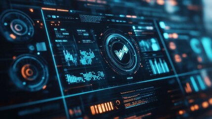 Obraz premium Analyzing data visualizations digital workspace infographic display futuristic environment close-up view technology insights