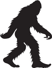 Walking Bigfoot Silhouette Vector Art. Bigfoot yeti silhouette set, isolated white background