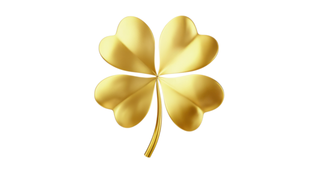 Golden four clover isolated on white background 