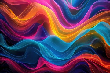 Obraz premium A vibrant abstract background featuring flowing waves in shades of pink, orange, blue, and purple.