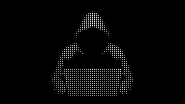 Binary code with hacker icon. hacking internet concept. Transparent background. 4K resolution
