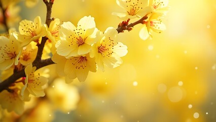 Vibrant Yellow Spring Blossoms, Cheerful Seasonal Flowers in Full Bloom