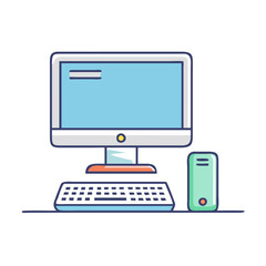 desktop computer vector icon, electronics vector illustration - simple illustration of desktop computer perfect for logos, and electronics-themed designs.