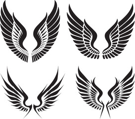 Obraz premium Set of 4 Wing silhouette line or clip black and white vector art illustration