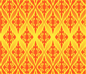 The image features colorful geometric patterns with diamond shapes filled with traditional ornamental designs. The contrast between the background and details creates an artistic and modern impression